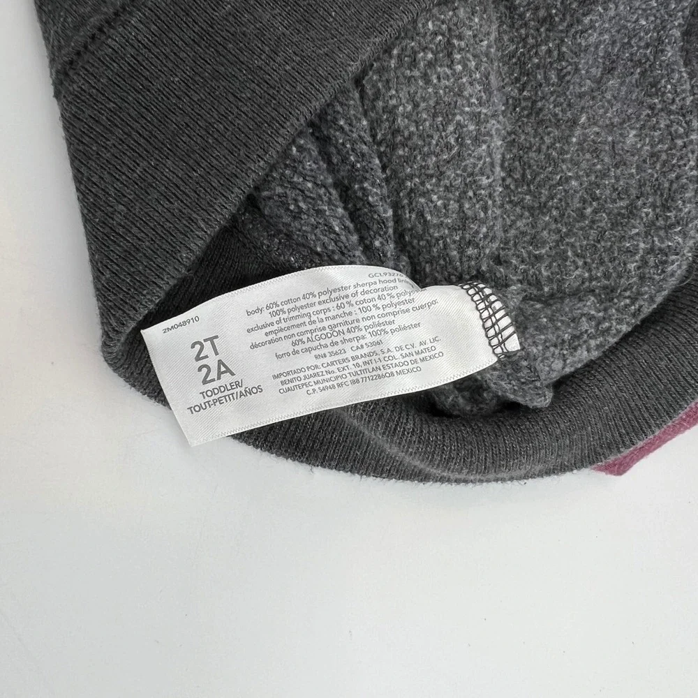 OshKosh B'gosh‎ Toddler 2T Sherpa Lined Hoodie Jacket Burgundy Gray Full Zip